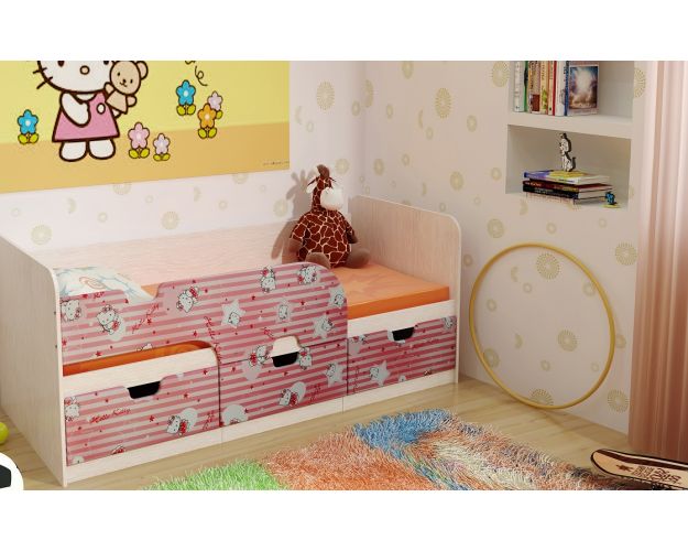 Кровать детская Минима Лего 1,86м с ящиками (дуб атланта/лиловый сад)
