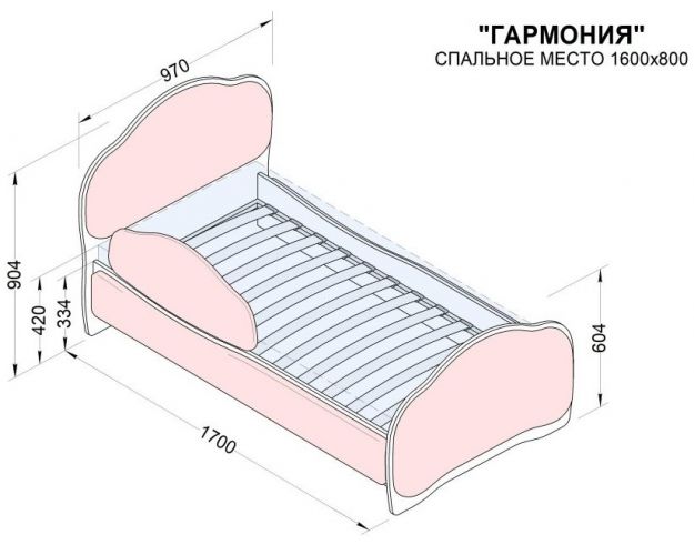Кровать 160 Гармония 89 Розовый (мягкий бортик)
