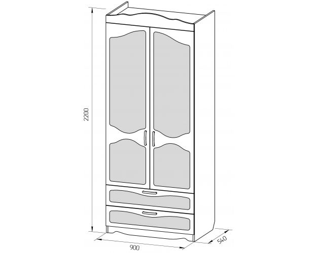 Шкаф 2-х створчатый с ящиками серии Иллюзия 99 Серый