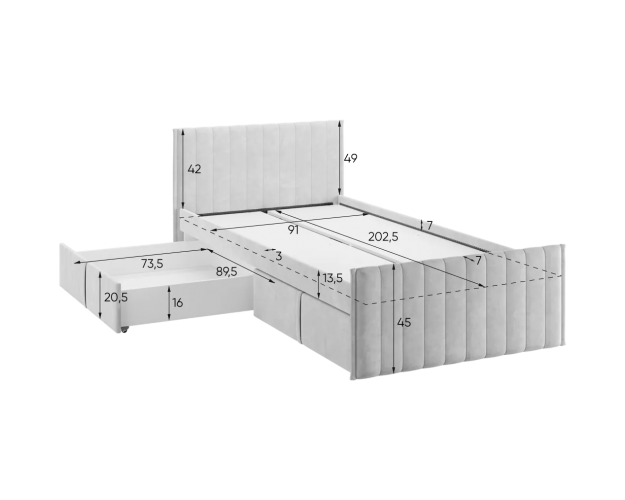 Кровать с ящиками Твикс 900 графит (велюр)