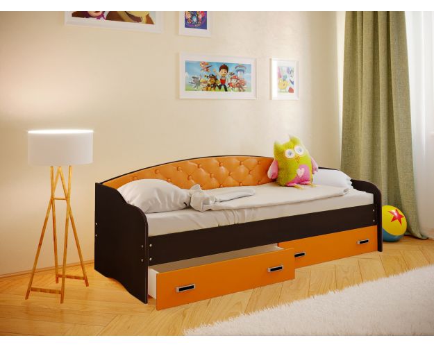 Кровать Софа-8 с мягкой спинкой (900х1900) Венге/Оранжевый