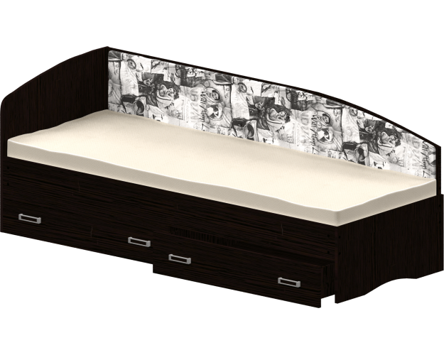 Кровать Софа-9 с мягкой спинкой с рисунком Милана (900х2000) Венге